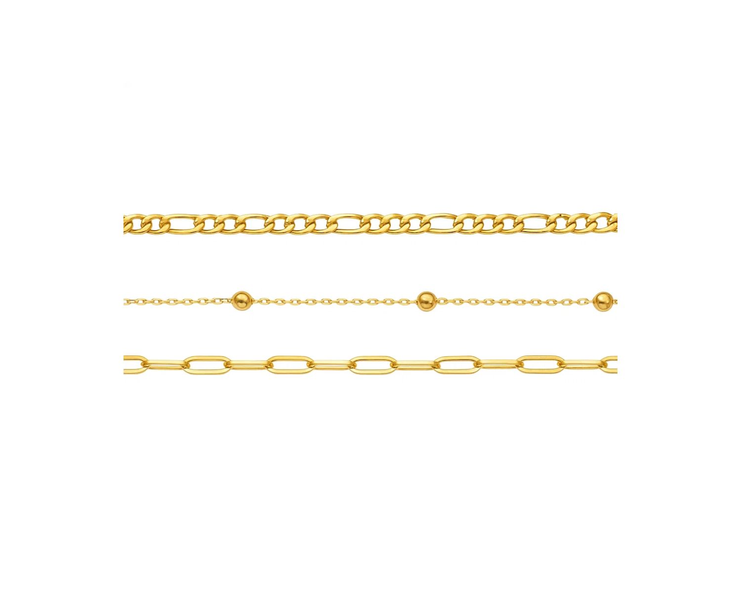 Adriana 3-Piece Stackable Bracelet Trio Set, Beaded, Figaro, Paperclip Link