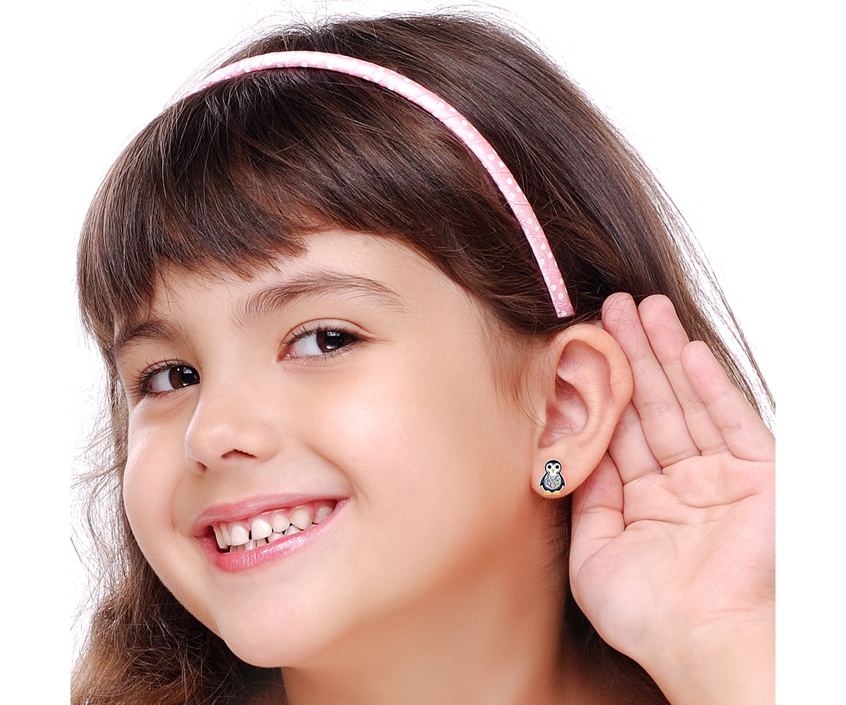 Chanteur Girls /Girl/Penguin Crystal White Gold Palladium Plating Screwstud Earring