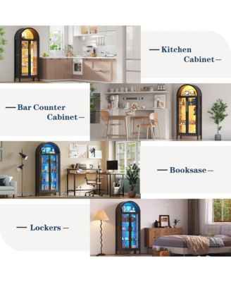 72.8" Glass Door Display Cabinet, 5-Tier with Motion LED