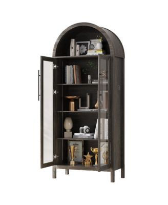 72.8" Glass Door Display Cabinet, 5-Tier with Motion LED