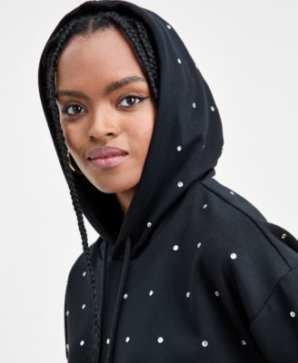 Women's Rhinestone-Embellished Bubble-Hem Hoodie