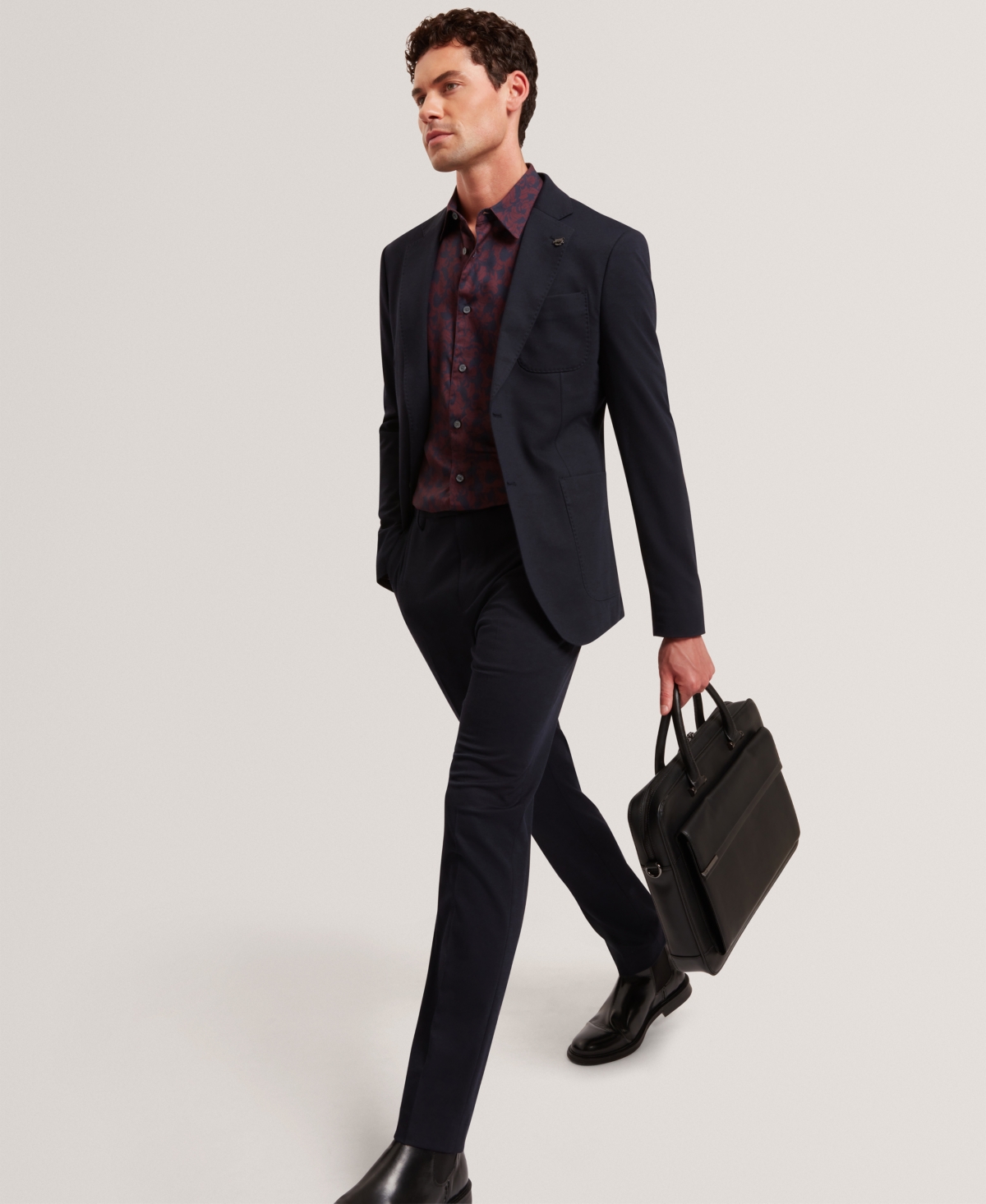 Ted Baker Men's Akselle Regular Fit Tonal Floral Print Long Sleeve Shirt