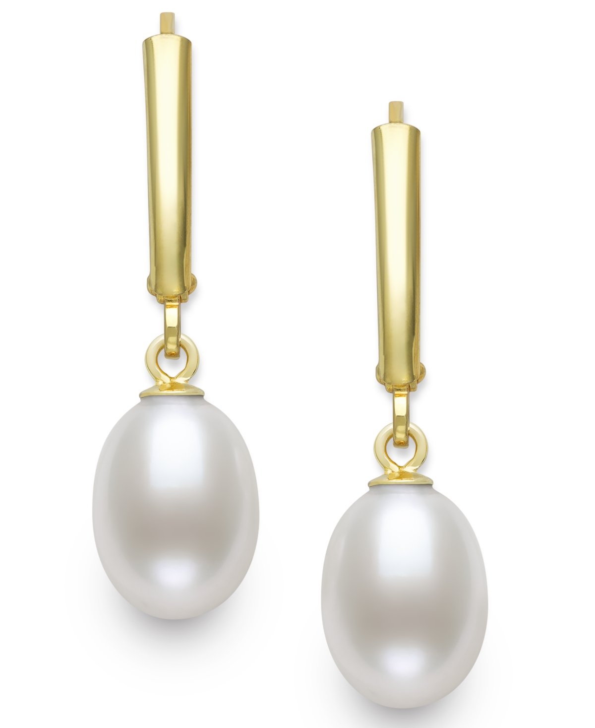 Belle De Mer Cultured Freshwater Drop Pearl (7-8mm) Earrings In 14k Gold Over Silver In White