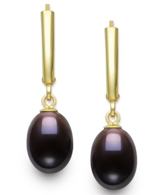 Cultured Freshwater Peacock Black Drop Pearl (7-8mm) Earrings in 14k Gold over Silver