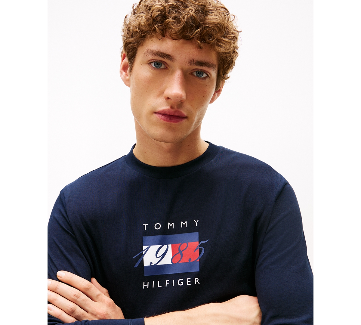 Tommy Hilfiger Men's Linear Flag Graphic Long Sleeves T-Shirt