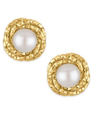 Cultured Freshwater Pearl (6-6.5mm) Love Knot Stud Earrings in 10k Gold