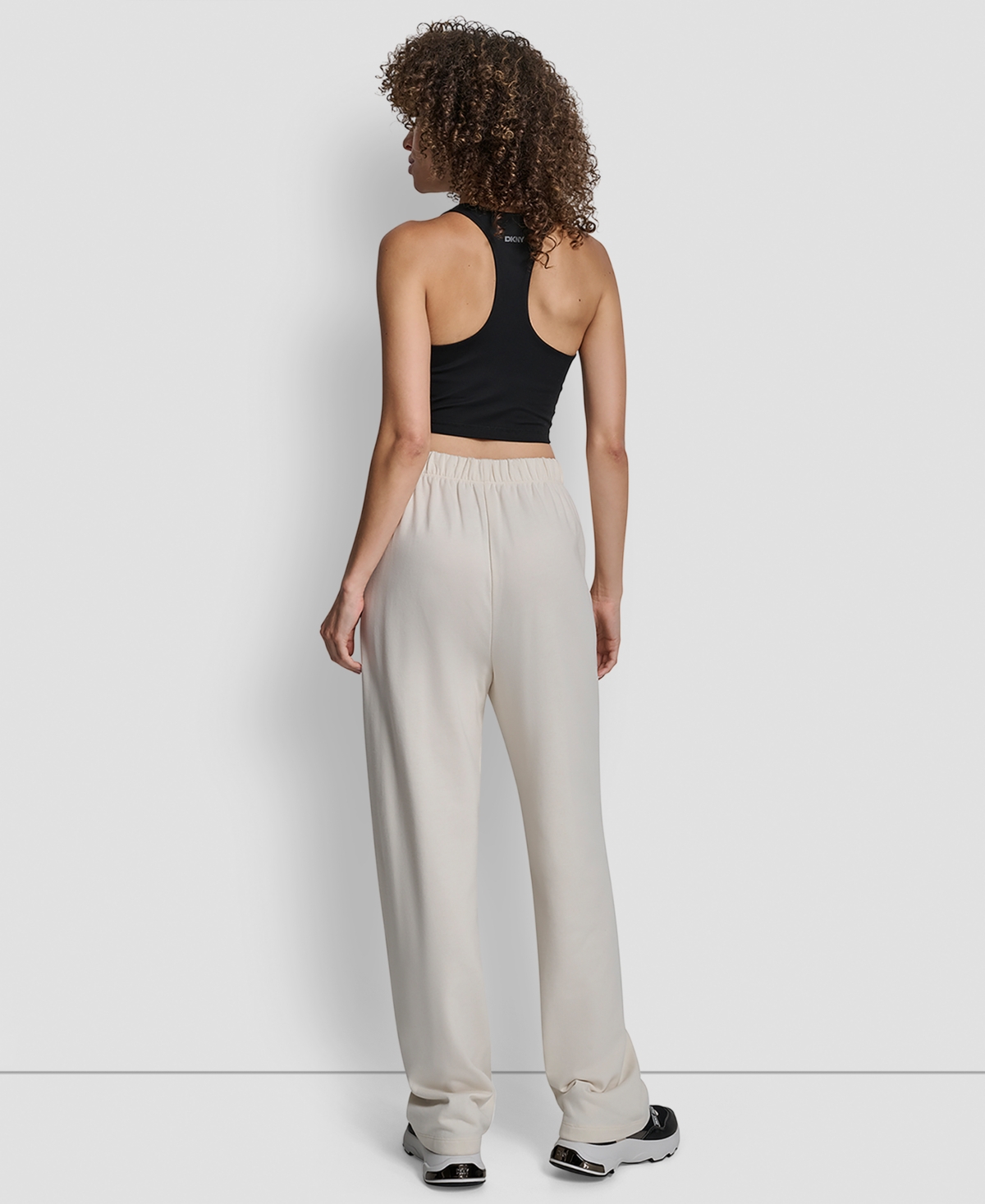 Dkny Women's Flocked Logo Boyfriend Open Leg Pants In Neutral