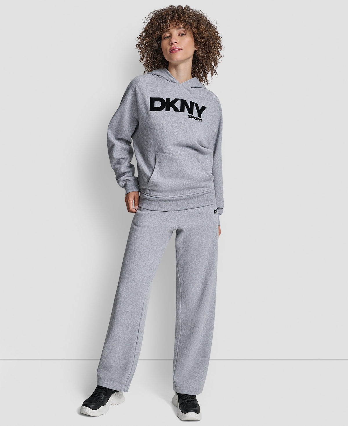 Dkny Women's Flocked Logo Boyfriend Open Leg Pants In Gray