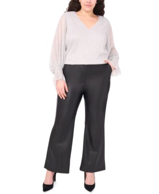 Plus Size Metallic V-Neck Blouse