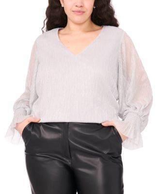 Plus Size Metallic V-Neck Blouse