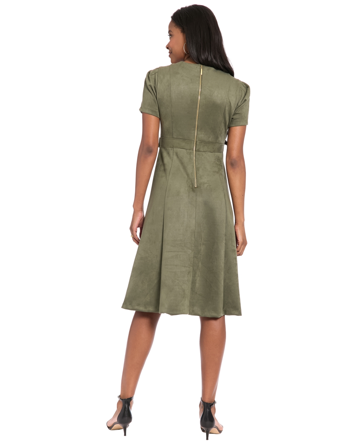 London Times Petite Crewneck Midi Dress In Green