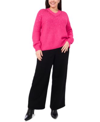Plus Size Cozy V-Neck Sequined Raglan-Sleeve Sweater