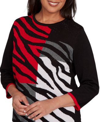 Petite Jet Setter Zebra Color Block Long Sleeve Sweater
