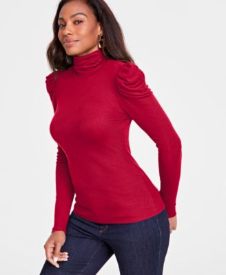 Women's Mock-Neck Puff-Sleeve Top, Created for Macy's