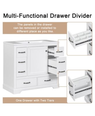 Bathroom Vanity without Sink Cabinet Base Only Six Drawers MultiFunctional Drawer Divider Adjustable Shelf White