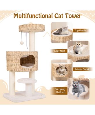 Modern Cat Tree w/Top Perch Cattail Fluff Condo Cozy Nest Sisal Scratching Posts