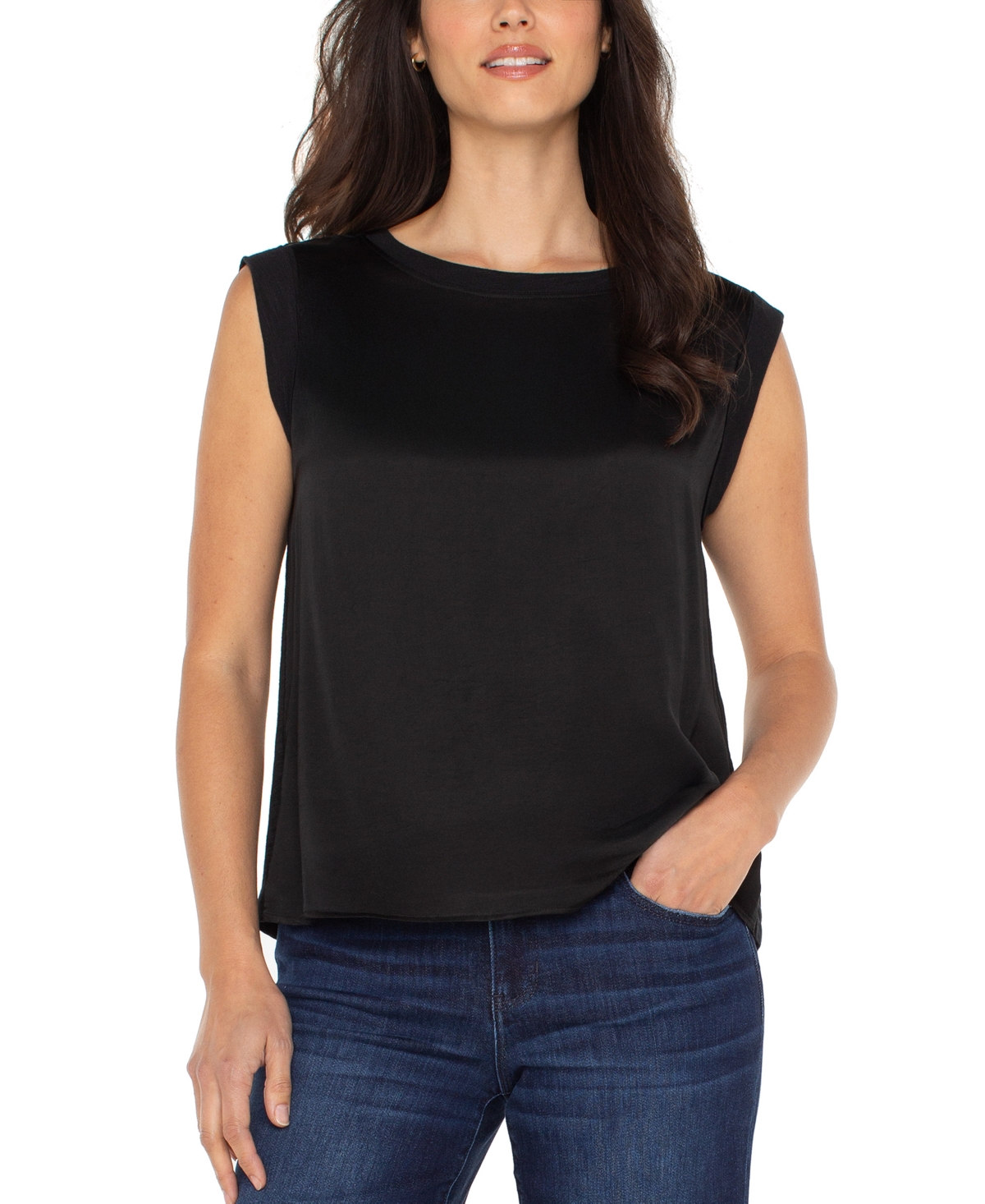 Liverpool Los Angeles Petite Sleeveless Knit Top In Black