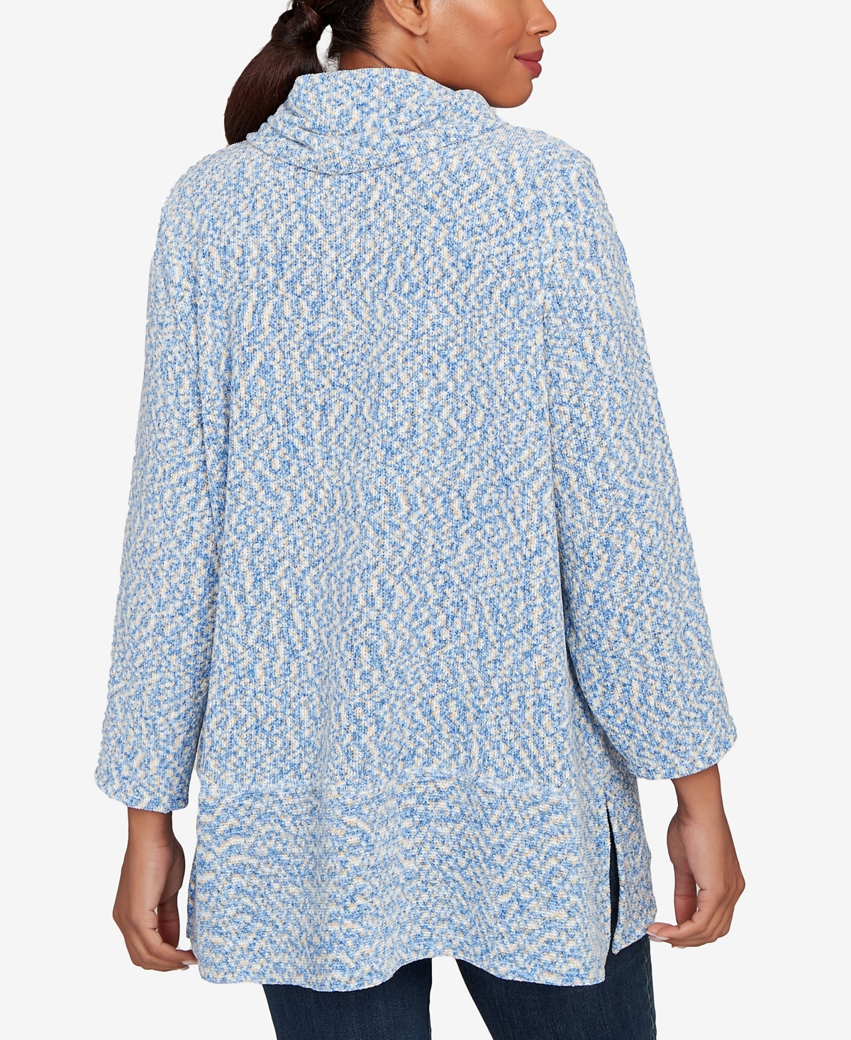 Ruby Rd. Petite Cowl Neck Space Dye Chenille Knit Top In Blue