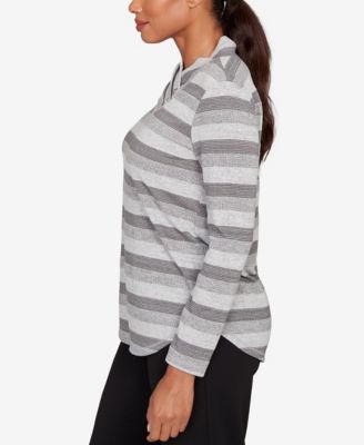 Petite Metallic Stripe Button Accent Knit Top