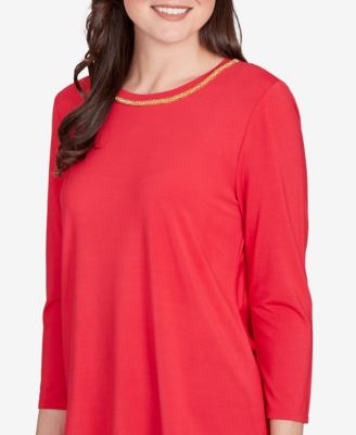 Petite Embellished Scoop Neck Solid Knit Top