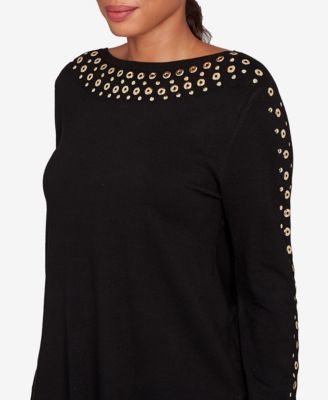 Petite Grommet Embellished Fine Gauge Sweater
