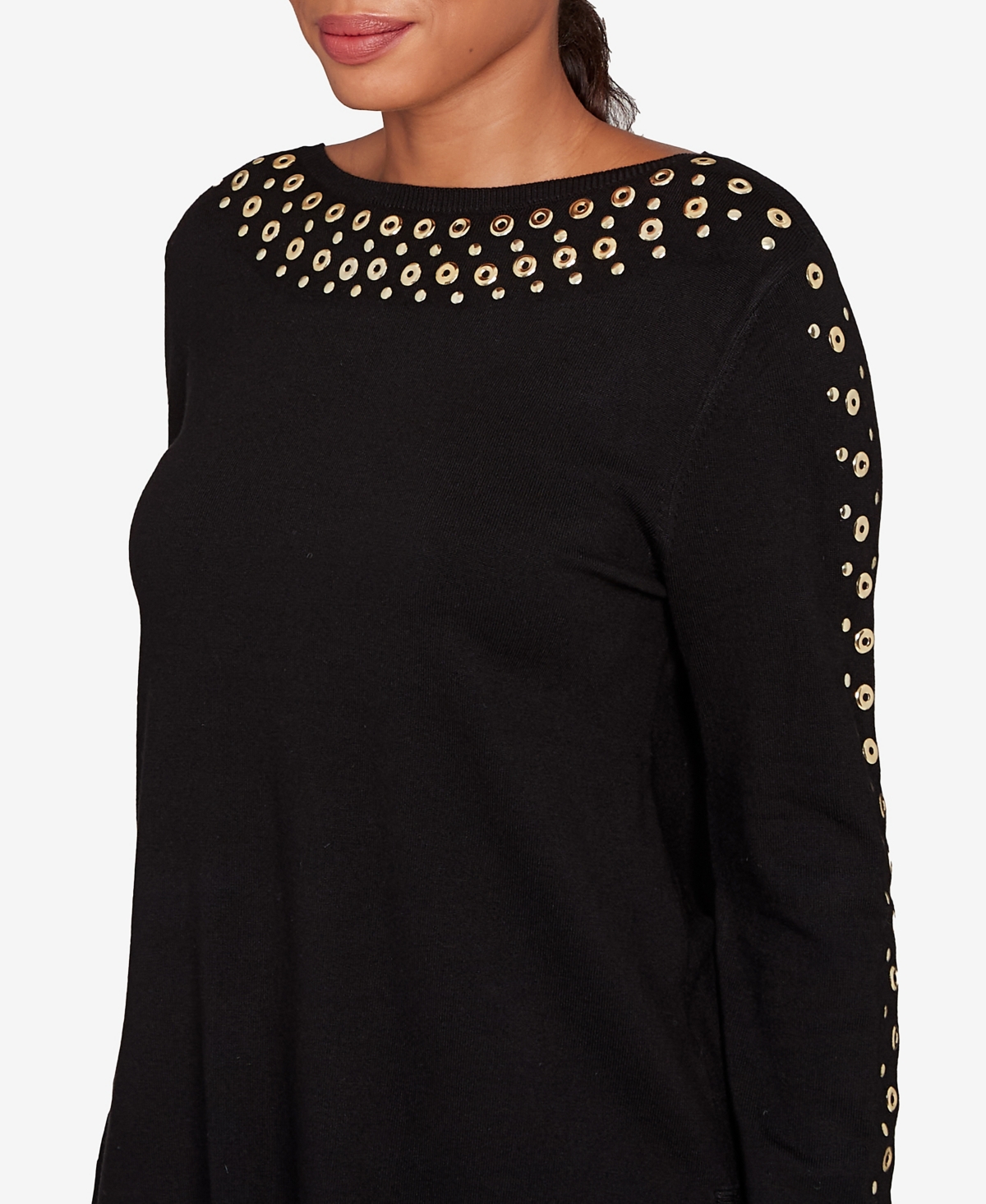 Ruby Rd. Petite Grommet Embellished Fine Gauge Sweater