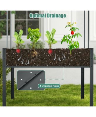 Raised Garden Bed w/ Cover & Legs Roll-up Window Climbing Trellis Drainage Holes
