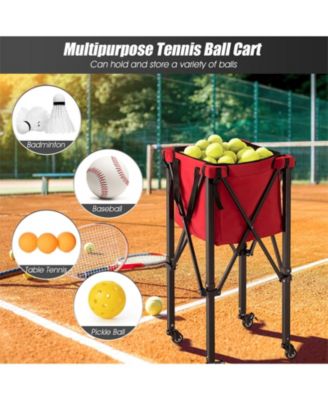 Lightweight Foldable Tennis Ball Teaching Cart with Wheels and Removable Bag-Red