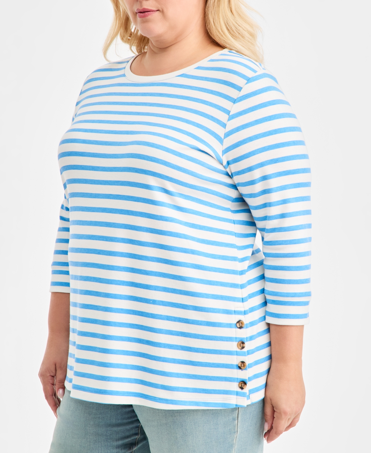 Style & Co Plus Striped Side-Button Knit Tunic Top, Macy's Exclusive
