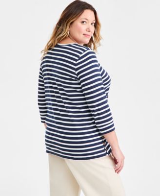 Plus Size Striped Side-Button Knit Tunic Top, Macy's Exclusive