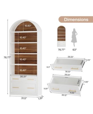76.8" Tall Arched Kitchen Pantry, 5-Tier Pantry Cabinet with Storage Drawer, Freestanding Wooden Pantry Organizer