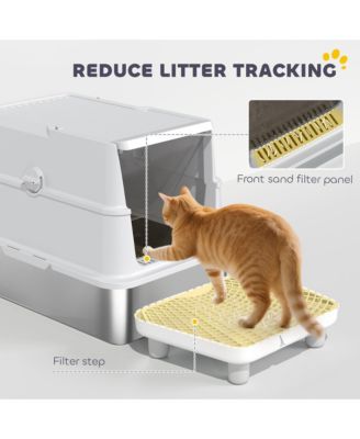 XL Stainless Steel Cat Litter Box for Big Cats with Flip Cover