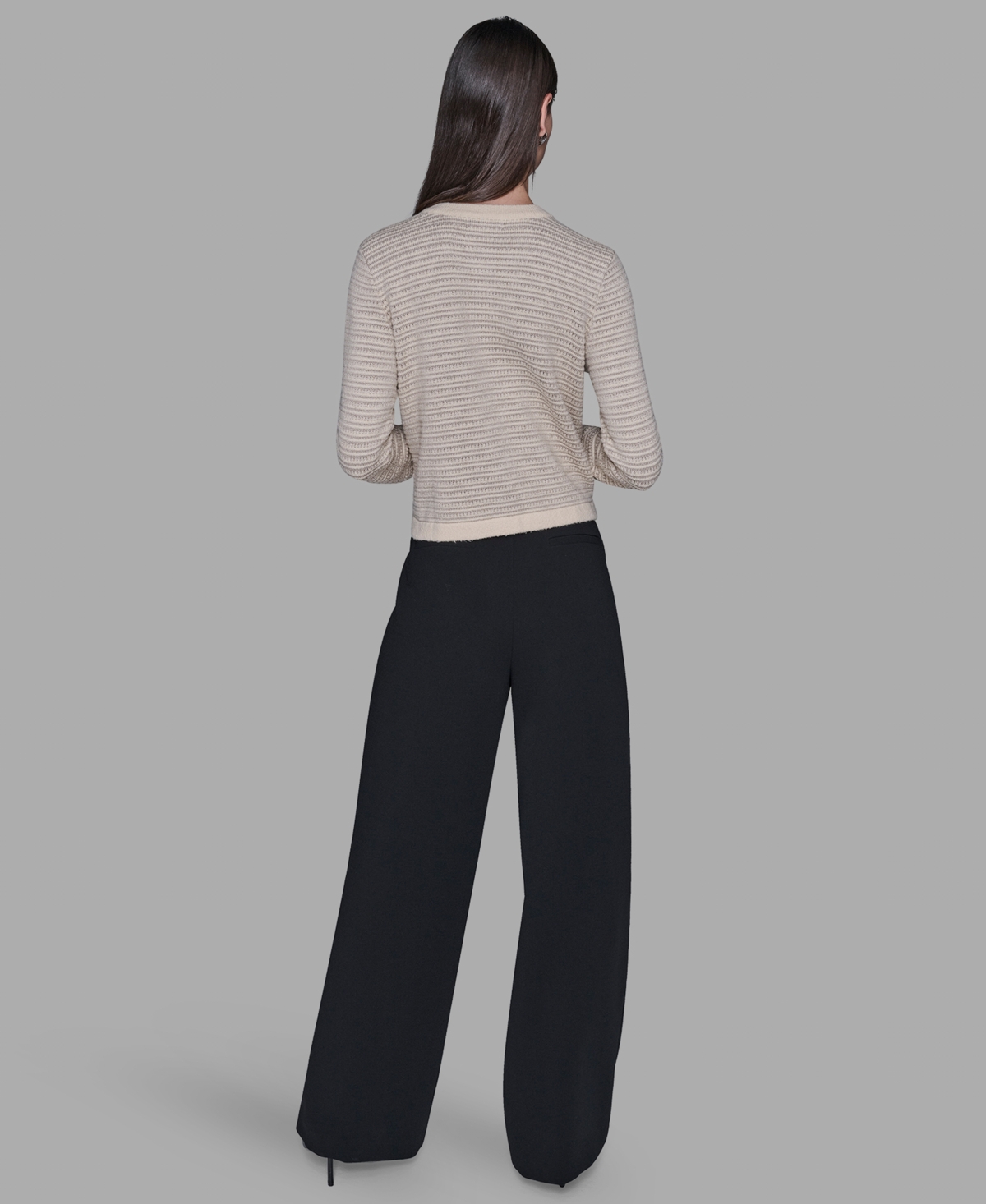 Karl Lagerfeld Petite 4-pocket Long Sleeves Cardigan Sweater In Neutral