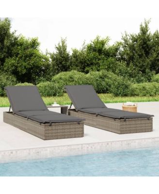 Patio Sunbed Set of 3 Gray PE Rattan, Powder-Coated Steel Large