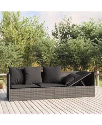 Outdoor Lounge Bed Grey Poly rattan, powder-coated steel, fabric