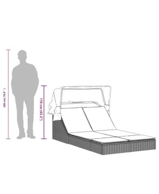 Double Sun Lounger Grey PE Rattan, Powder-coated Steel Double