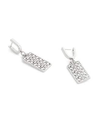 Rhodium Plated Hangtag Drop Earrings