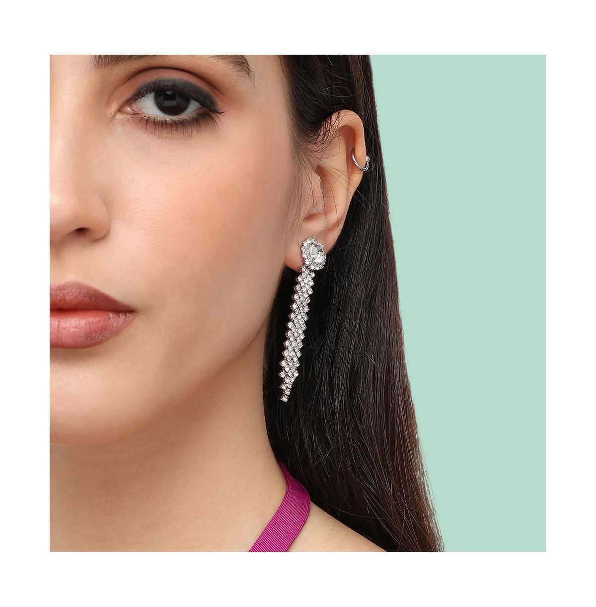 Sohi Women's Silver Circular Bling Drop Earrings In Silver