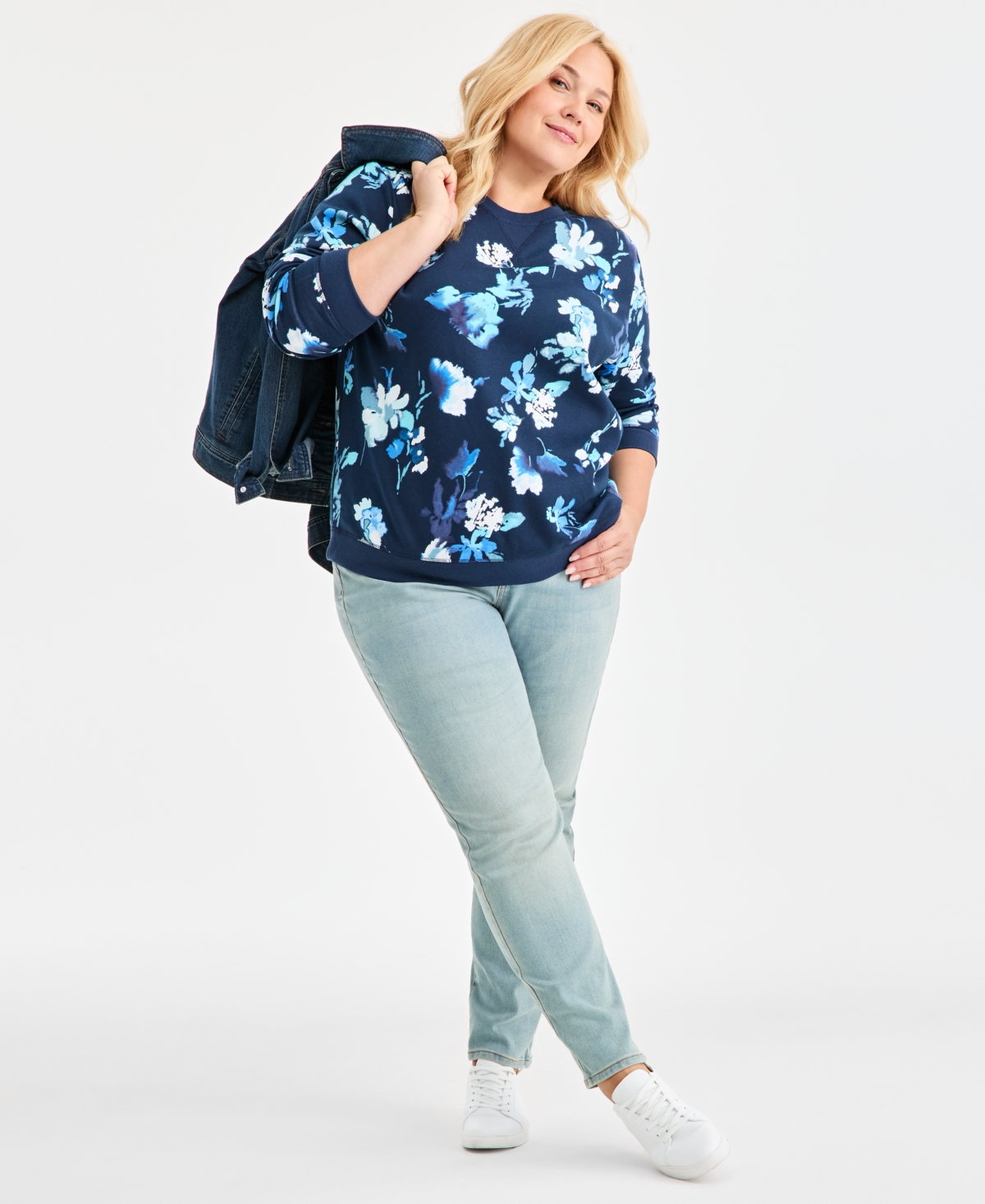 Style & Co Plus Size Floral Crewneck Sweatshirt, Macy's Exclusive