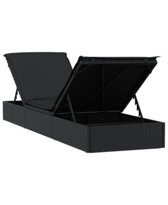 Sunbed Black PE Rattan, Powder-Coated Steel, Polyester