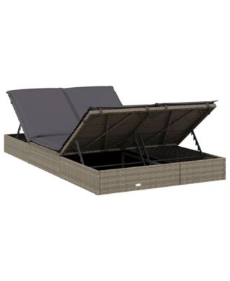 Sunbed Grey PE rattan, Steel Double Adjustable Armrests Sunbed