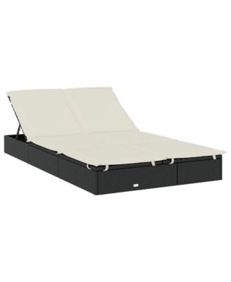 Sunbed Black & Cream PE rattan, Powder-coated steel Double