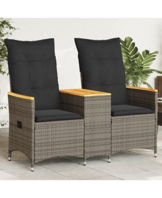 Reclining Garden Sofa Grey PE Rattan Standard for 2-seater sofas