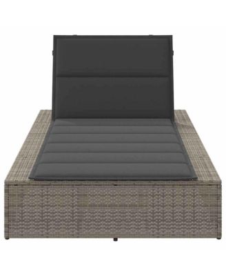 Sunbed Grey PE Rattan Single Cushioned Sun Lounger Rectangular