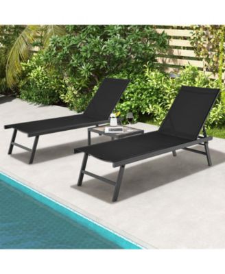 3pcs Patio Chaise Lounge Set Aluminum Recliner Chair Table Outdoor