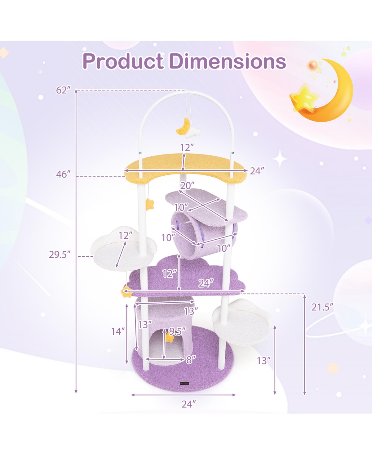 Gymax 62'' Multi-level Cat Tree w/ Moon-Shaped Top Perch Cloud-Shaped Jumping Platform