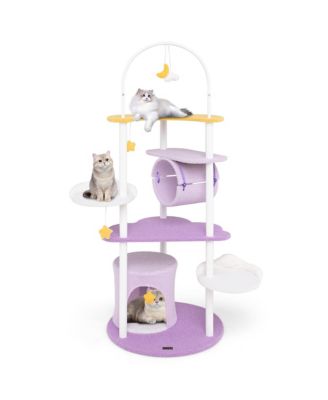 62'' Multi-level Cat Tree w/ Moon-Shaped Top Perch Cloud-Shaped Jumping Platform