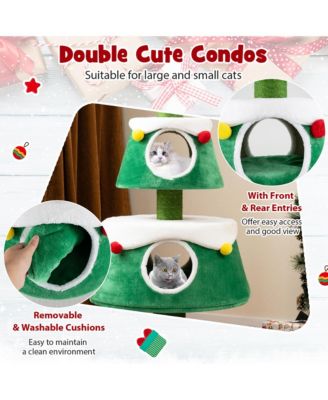 Christmas Cat Tree for Indoor Cats w/ 2 Condos Sisal Scratching Posts Spring Toy