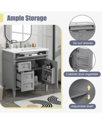 30inch Bathroom Vanity with Top Sink Modern Bathroom Storage Cabinet with 2 Drawers and a Tip out Drawer Single Sink Bathroom Vanity