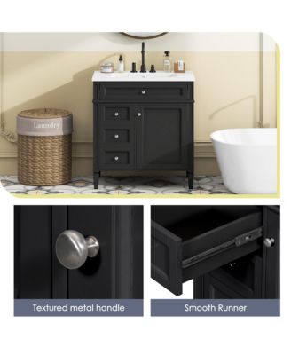 30inch Bathroom Vanity with Top Sink Modern Bathroom Storage Cabinet with 2 Drawers and a Tip out Drawer Single Sink Bathroom Vanity